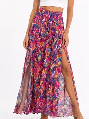 RU Watercolor Willow Maxi Skirt - Slit Sides
